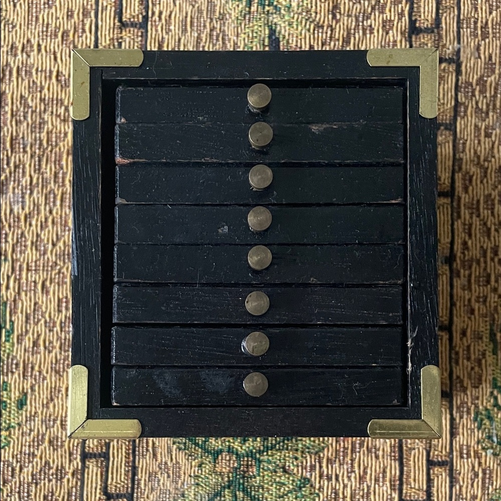 Black Wooden Box with Brass Accents
